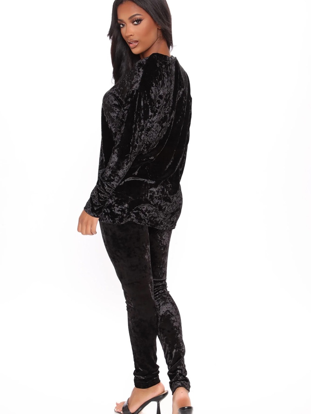 Fashion nova Velvet Black Two-Piece Lounge Set - Picture 4 of 13